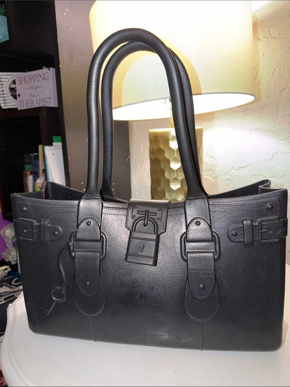 Rubber tote Structured Women's Bag with Lock Detail